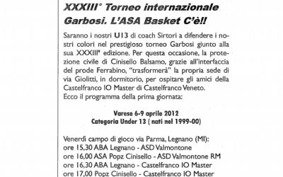 XXXIII° Torneo internazionale Garbasi. L’ASA Basket C’è!